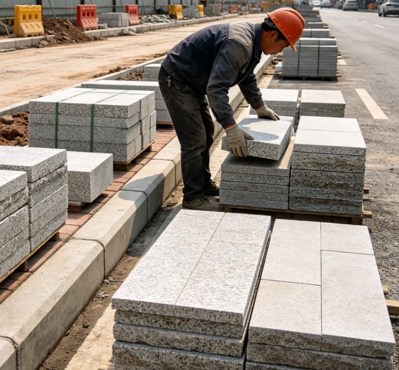 工程石材供货｜四川泸州江阳城市道路改造路边石花岗岩供货项目
